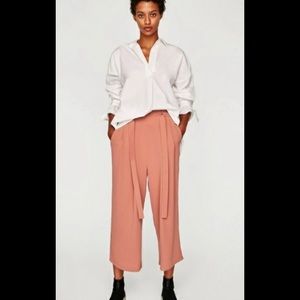 Zara Paper Bag Waist Wide Leg Crop Pants